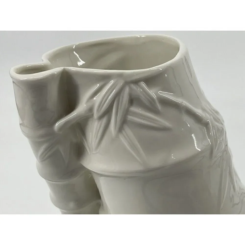 VTG Porcelain Asian Vase Vessel Bamboo Design White Blanc de Chine Glossy 10in
